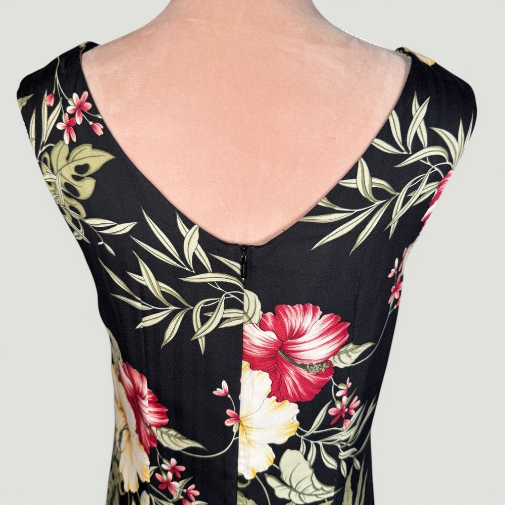 Tommy Bahama Silk Shift Dress Womens 6 Black Tropical Hibiscus Floral Hawaiian - Picture 8 of 15